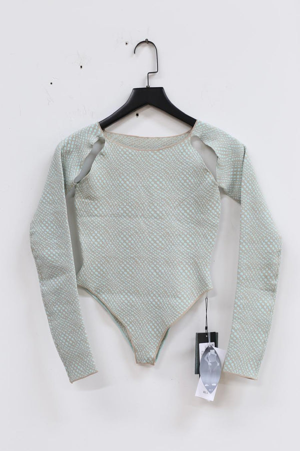 RUI Knit Jacquard Long Sleeve Bodysuit RAW22KN10 Cyan&Ficelle Light Blue & Camel Brown